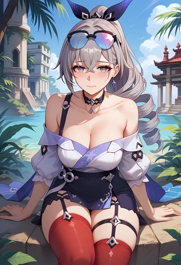 star rail,silver wolf,collar,oversized,Thigh garters  - AI generated anime art